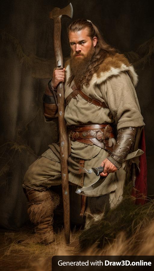a photo of a viking holding an axe