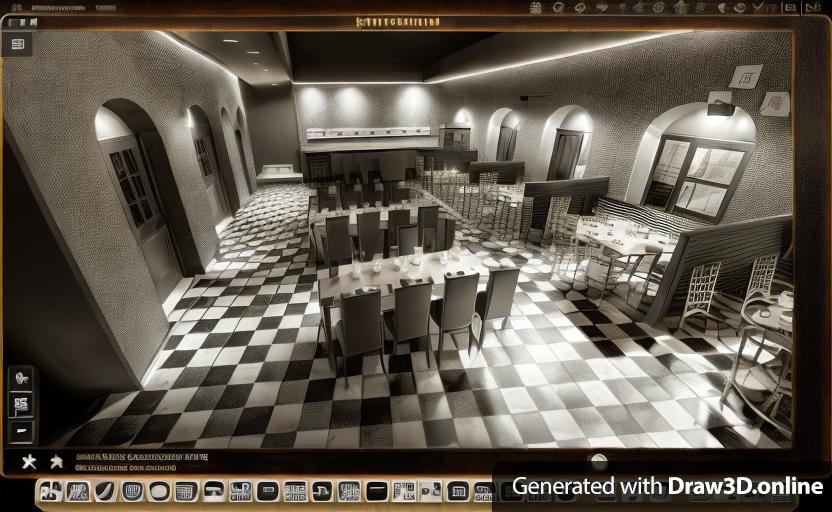 theater bistro with chessboard floor with black/white squares