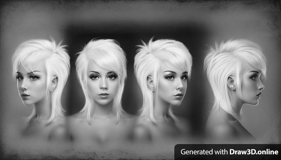 a series of photos in noir retro style of a beautiful girl face, platinum hair, 20 years old, 50's style