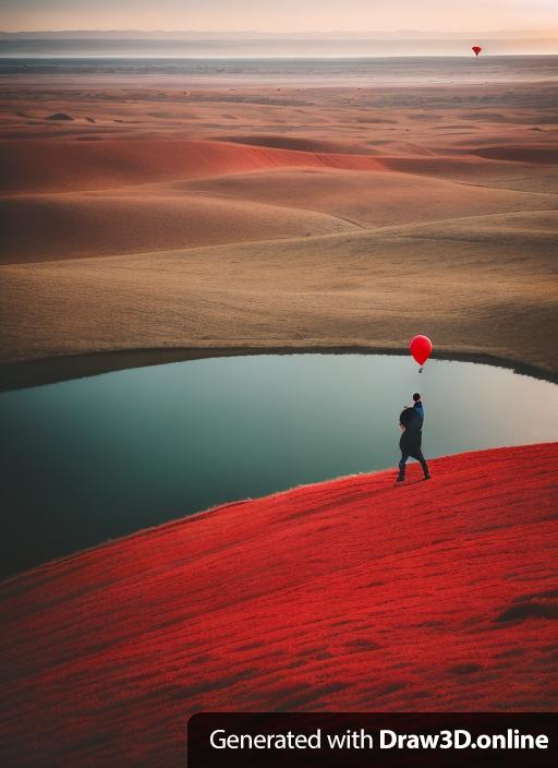 a man standing on top of the earth with a red balloon