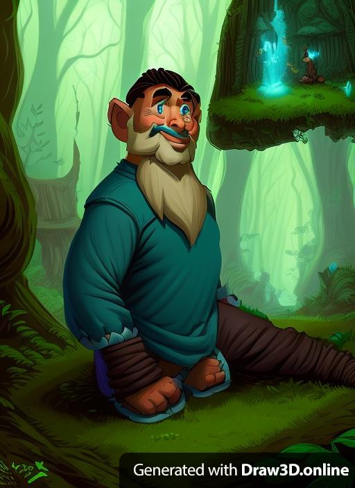 Cartoon style fantasy art style of this troll in the woods. Fantasy art comic book piece